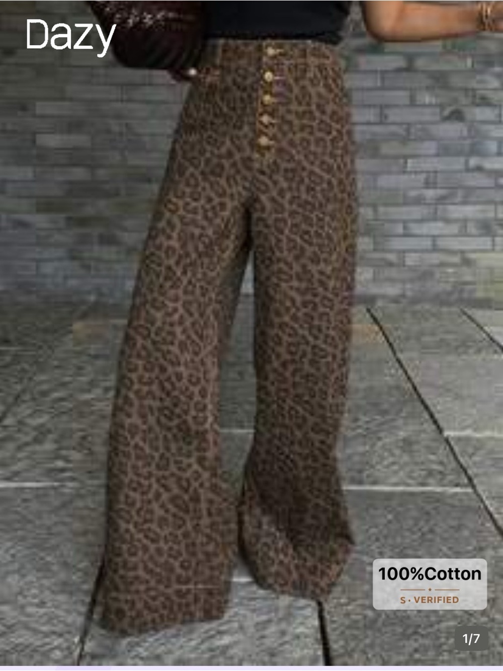 Dazy Leopard Print Wide-Leg High-Rise Pants in Brown
